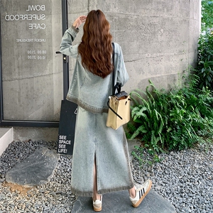 韩系复古牛仔外套半身裙套装女2025春秋季新款韩系减龄显瘦两件套图片