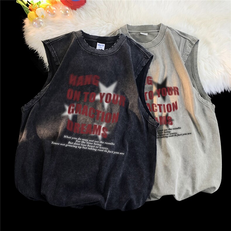 特批2025港风毛毯美式水洗无袖T恤潮流宽松背心DT247P35控58，男装背心/马甲，电商A247