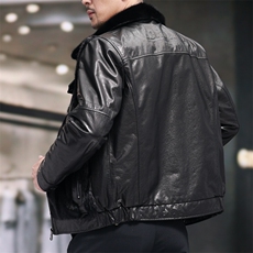 BIJ2506冬季海宁真皮羽绒服男山羊皮夹克翻领时尚男装机车皮衣，男装夹克，电商B360