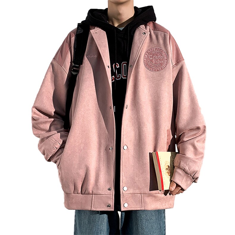 港风新款宽松麂皮绒拼接PU皮棒球服夹克外套男JK7709P75,男装夹克,星座1204-3
