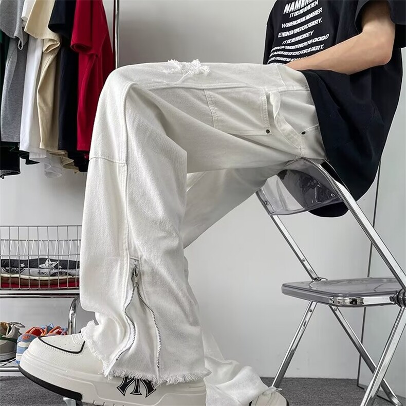 牛仔裤男街头拉链装饰复古美式痞帅宽松直筒长裤男款NC1062，男装牛仔裤，星座1116A-1（原606A）