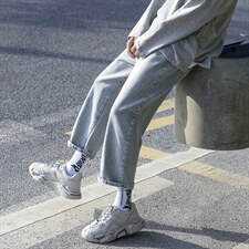 潮牌牛仔长裤男直筒宽松韩版ins港风垂感阔腿裤男老爹裤K782-P35,男装牛仔裤,星座1008-1