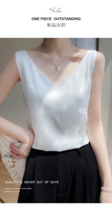 真丝吊带背心女西装内搭缎面桑蚕丝白色圆领无袖打底衫夏季上衣图片
