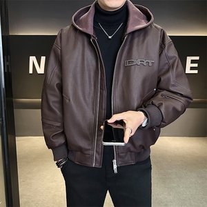 标50绒 男士痞帅连帽可拆卸PU皮羽绒服 5066-P275（控卷后378）图片
