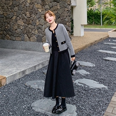 小香风高级感套装裙女2025春季新款气质针织外套吊带连衣裙两件套，女装套装/套裙，维壹