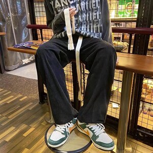 编织绳灯芯绒裤子男港风潮流感宽松直筒休闲裤A539P35图片