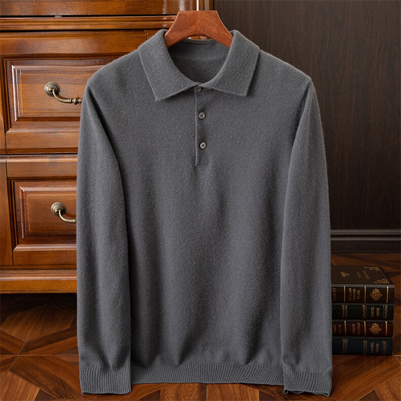 秋冬季羊绒休闲简约商务POLO领羊绒衫男装，男装羊绒套衫，欧力羊绒