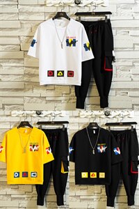夏季T恤潮搭卫裤韩版宽松休闲帅气青少年时尚流行套装男F164P75图片