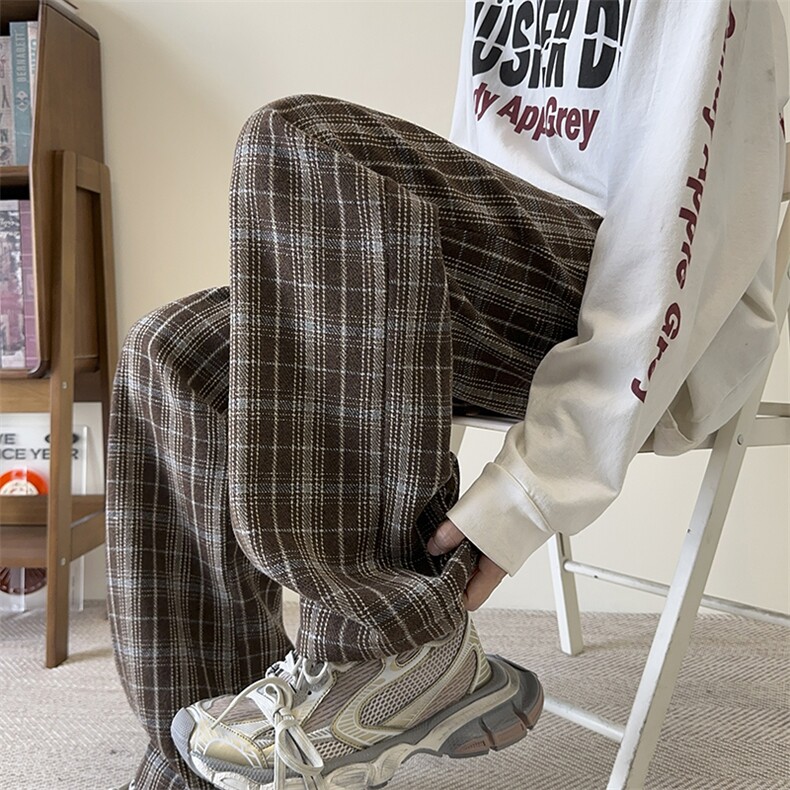 模特-复古撞色格子抽绳松紧休闲裤男8068-P38，男装休闲裤，电商B380（原B361）