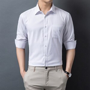 H5612钱塘2020-1秋冬男士格纯色斜纹衬衣舒适P37图片