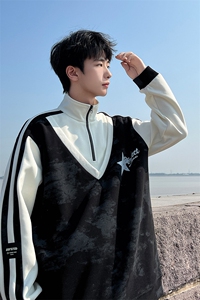 毛毯风脏脏布半拉链卫衣假两件2026秋季宽松 A436-109-P5888图片