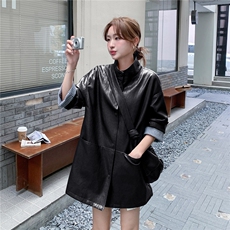 高级感咖色西装皮衣外套女秋季季宽松2025新款PU皮夹克韩版时尚潮，女装皮衣，意芙