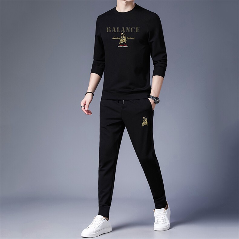 时尚套装男士春秋季新款圆领卫衣休闲长裤中年爸爸男装两件套,男装休闲套装,电商B212（原钱塘6029）
