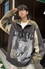 半拉链卫衣男女同款复古痞帅立领宽松外套HY484P55控78，男装卫衣，电商A102B
