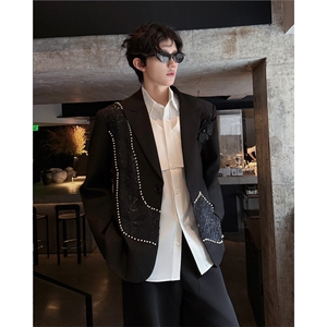 26春夏男士蕾丝花朵钉珠拼接重工礼服西装外套XZ183-P168图片