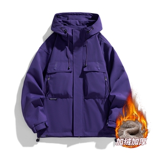 AJ233-90 冬季加绒加厚连帽冲锋衣防风防水棉衣外套图片