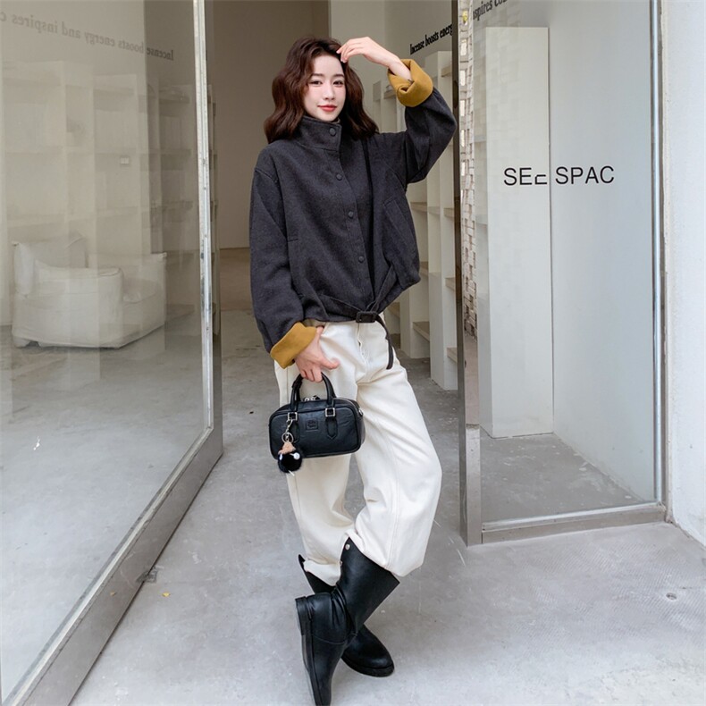 韩系撞色毛呢外套女秋冬2025新款酷飒风减龄气质设计感爆款大衣，女装毛呢外套，浙宝217