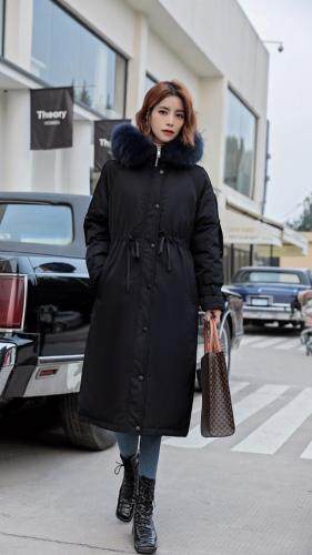 2021冬季新款，韩版派克时尚修身显瘦加厚长款羽绒棉，女装，婉伦