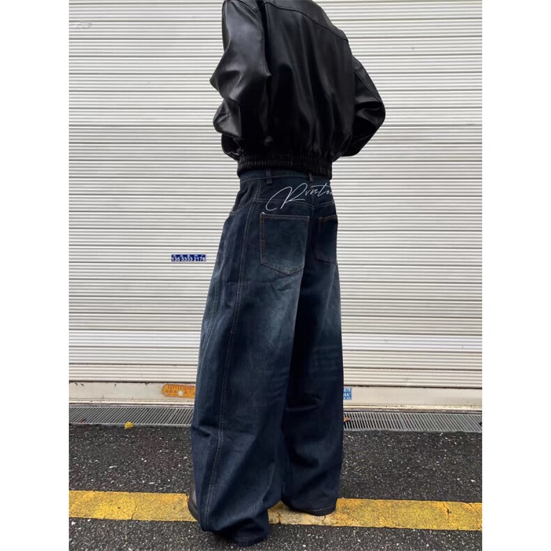潮流刺绣男女拖地长裤弯刀牛仔裤宽松休闲阔腿裤子K7128-P48网图,男装牛仔裤,电商B245