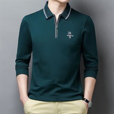 春秋男士时尚长袖POLO衫休闲百搭舒适柔软棉打底衫纯色上衣男装，男装T恤，钱塘6003（原4033）