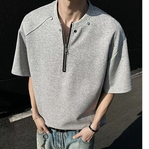 柳钉垫肩短袖男夏季半拉链半袖美式高街设计感t恤TA767-P32图片
