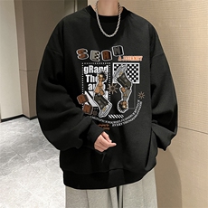华夫格卫衣圆领卫衣男大码长袖t恤男外套HW76282-P30加绒款-P40，男装卫衣，电商A040