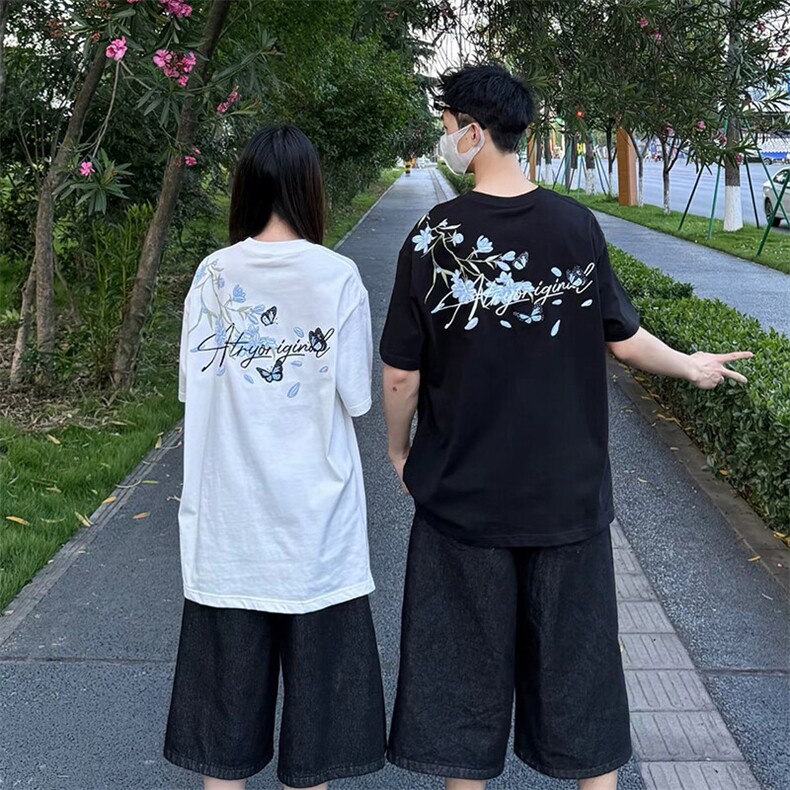 万针全刺绣解构设计260克重磅双纱纯棉高品质美式高街短袖T恤特35,男装T恤,电商A486