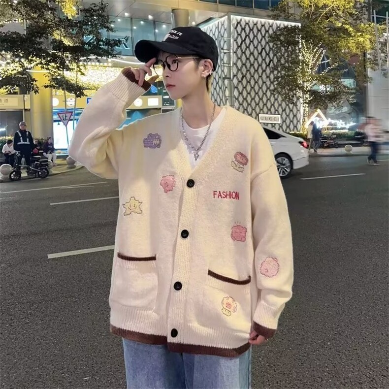 针织开衫男韩版潮流刺绣高街帅2025冬季ins宽松毛衣外套MZ234-P51,男装针织衫/毛衣,星座412