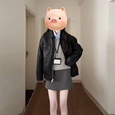 美式复古美拉德拉链PU皮衣宽松皮夹克潮牌机车外套Y1033-P80网图，女装皮衣，电商B245