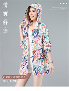 2022夏季新款时尚宽松连帽印花防晒衣薄外套图片