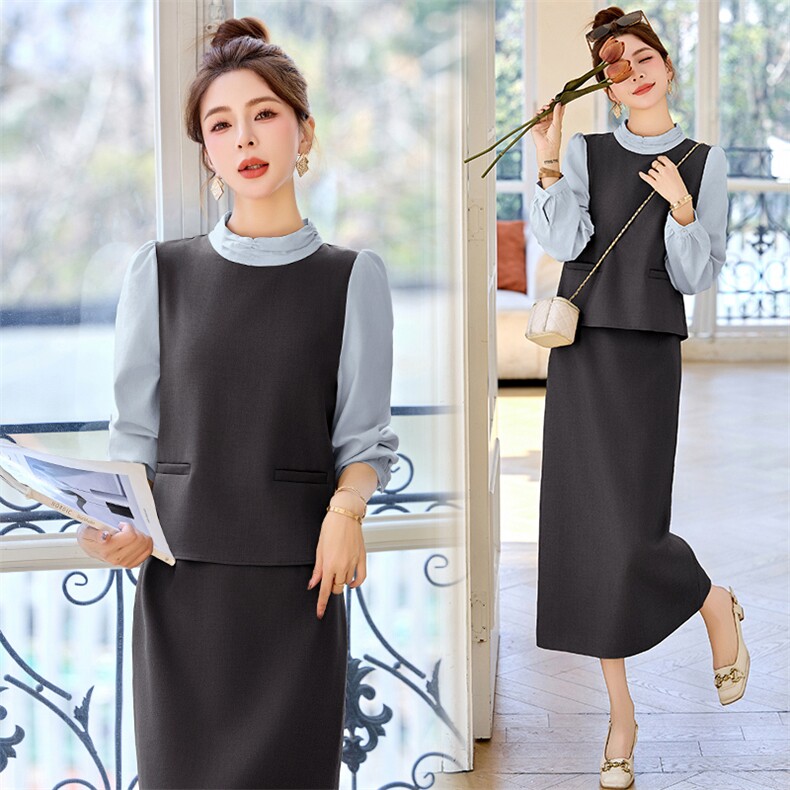 2025年春季新款假两件拼色两件套装女，女装套装/套裙，沁沁公主