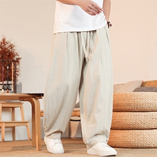 8XL-M亚麻弯刀裤直筒阔腿裤子男夏季宽松大码运动灯笼裤KZ068P60，男装休闲裤，电商B312