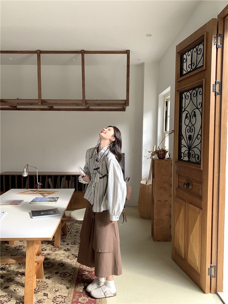 大货已出刺绣条纹衬衫+不规则半身裙套装5765-P185K268,女装套装/套裙,2C332