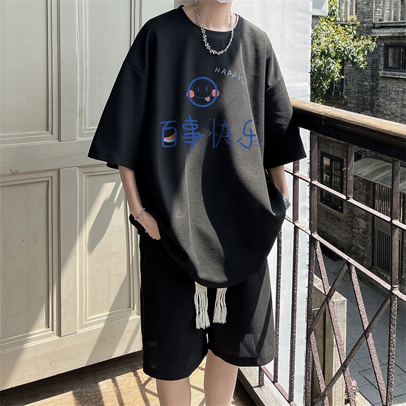华夫格套装运动短袖t恤套装休闲两件套一套HZ84183-P44,男装T恤,电商A040