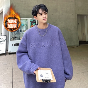 冬款美拉德复古保暖圆领毛衣男加绒加厚套头毛线衫MY106J加绒-P65图片