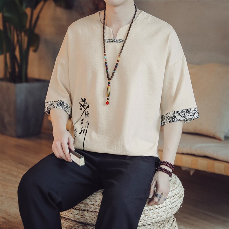 夏季男士风复古唐装名族风T恤A334-T228-P45,男装民族服装,电商B339(原A334）