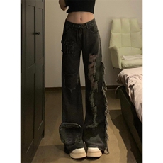 【网图】乞丐破洞牛仔裤男女款美式vibe工装裤子Y9200WW-特P55，男装牛仔裤，星座1007（原301D）