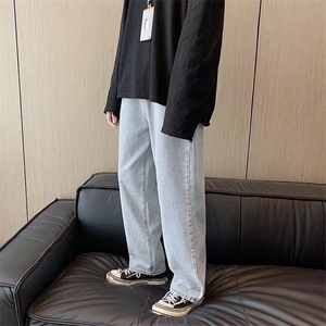 男生青少年潮牌复古直筒水洗牛仔裤男士春秋季宽松休闲裤子图片