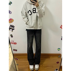 B221美式ins高街暗黑光版修身微喇牛仔裤LK23137-P55控78，男装牛仔裤，电商B221