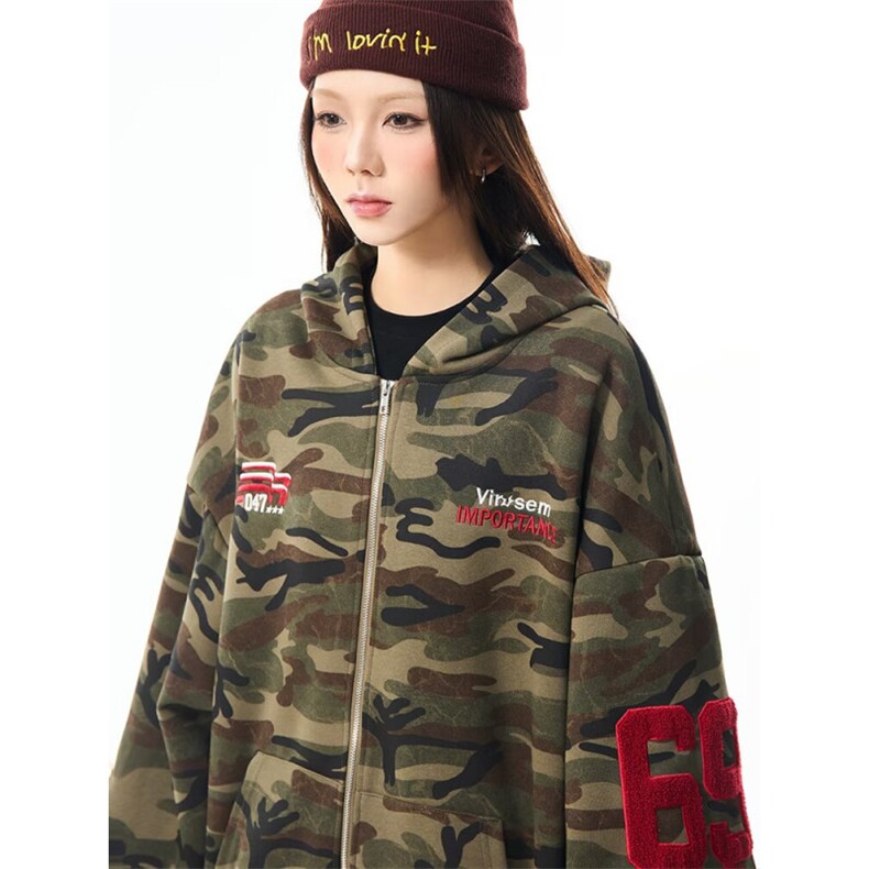 加厚加厚冬款男女连帽开衫迷彩卫衣刺绣保暖宽松夹克外套WY96P65,男装夹克,星座1013-1