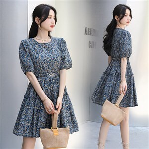 【现货】碎花纯棉小个子连衣裙高腰显瘦a字裙2024年夏季新款