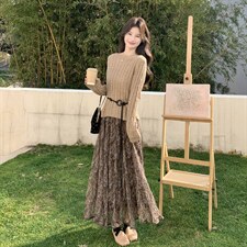 慵懒风碎花两件套套裙2C267-120-P175-K265，女装套装/套裙，茵姿媚