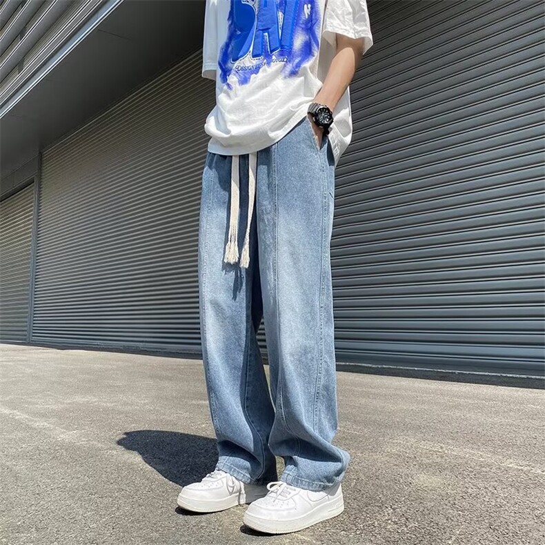 美式复古牛仔裤男士夏季阔腿直筒裤vibe潮牌宽松长裤K101309B-3,男装牛仔裤,星座310B-1
