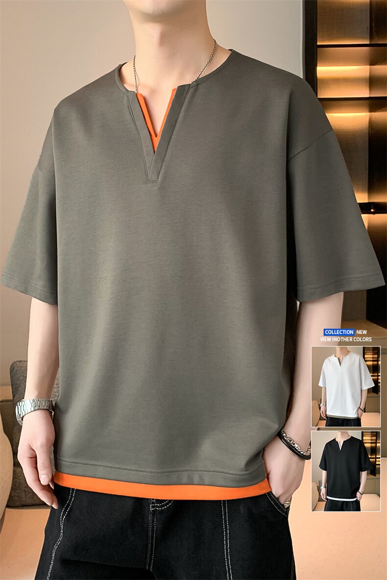 短袖男体恤店主风夏季休闲百搭纯色V领T恤男上衣TC3134-P30控50,男装T恤,星座717