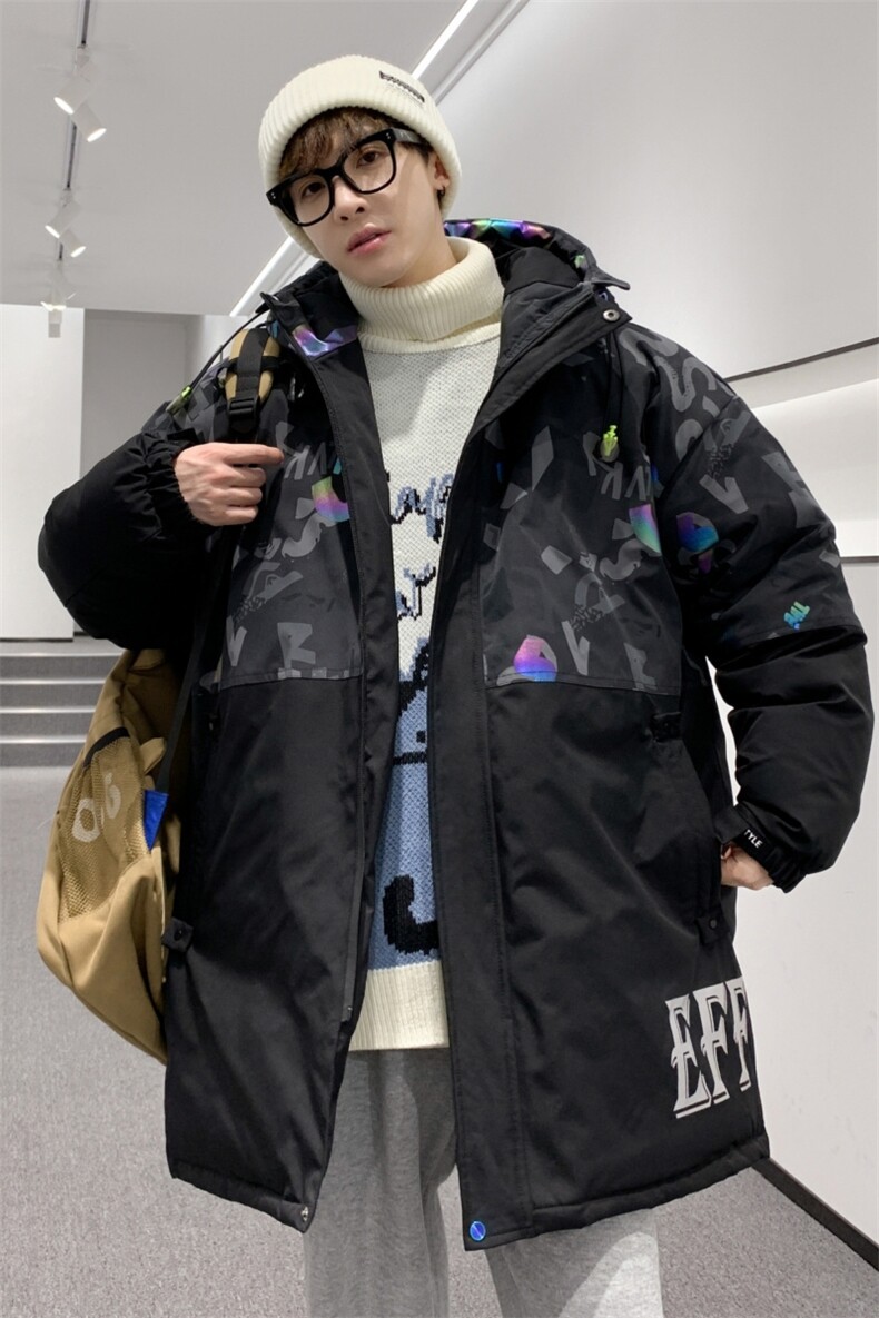 港风2026冬季新款白鸭绒中长款连帽羽绒服男XZ109-Y2222-P218，男装羽绒服，星座109