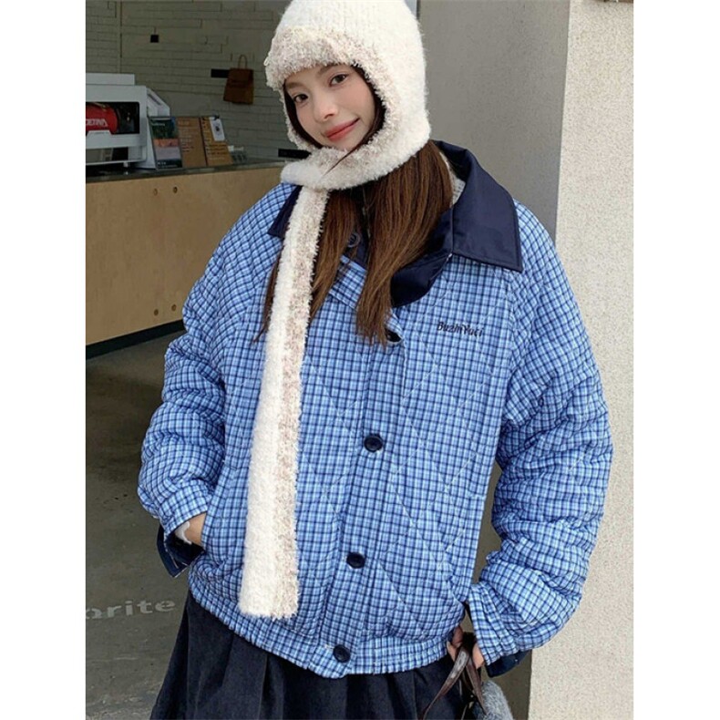 夹棉服女冬季小个子双面穿棉袄短款格子纹棉衣外套M115,男装棉衣,星座1116A（原606A-3）