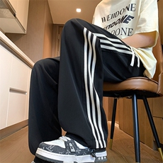 703-K905-P45夏季男垂感宽松直筒长裤透气条纹织带运动休闲裤，男装休闲裤，星座703
