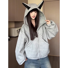 高街美式秋冬季连帽拉链开衫卫衣男纯色上衣情侣休闲百搭短款外套，女装短外套，星座218-8