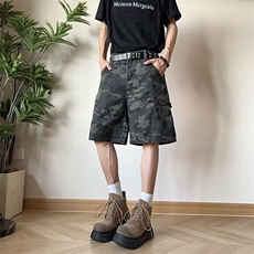 水洗迷彩工装短裤男款夏季vibe风美式小众复古宽松解构休闲五分裤，男装牛仔裤，星座601-1