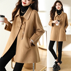 现货主推款秒发双面羊毛呢复古盘扣A字版斗篷款纯手工羊毛呢外套，女装毛呢外套，丝露怡语